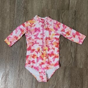 Limited Too Toddler Girl Pink Orange Butterfly Rashguard One-Piece Swimsuit - 2T